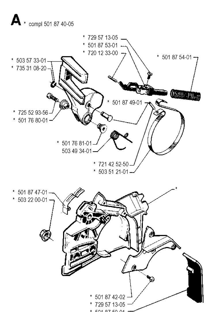 Chain Brake Diagram and Parts List for 262XP 19900900001-19910900000 Husqvarna Chainsaw