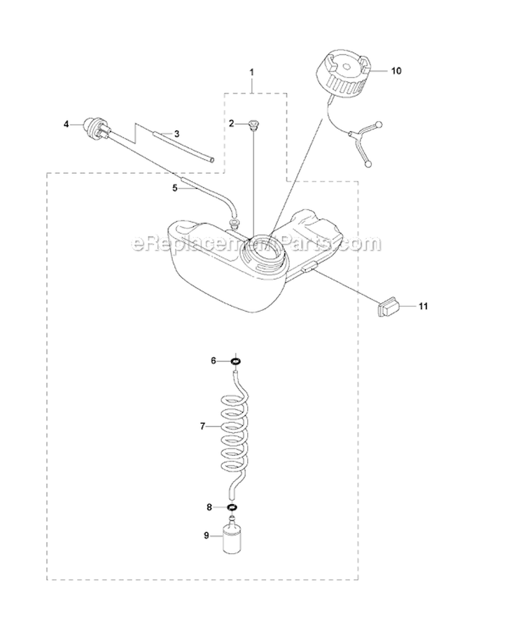 Fuel Tank Diagram and Parts List for 223R 2006-01 Husqvarna Brush Cutter