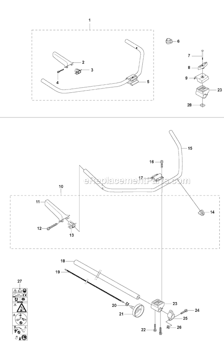 Shaft  Handle Diagram and Parts List for 223R 2006-01 Husqvarna Brush Cutter