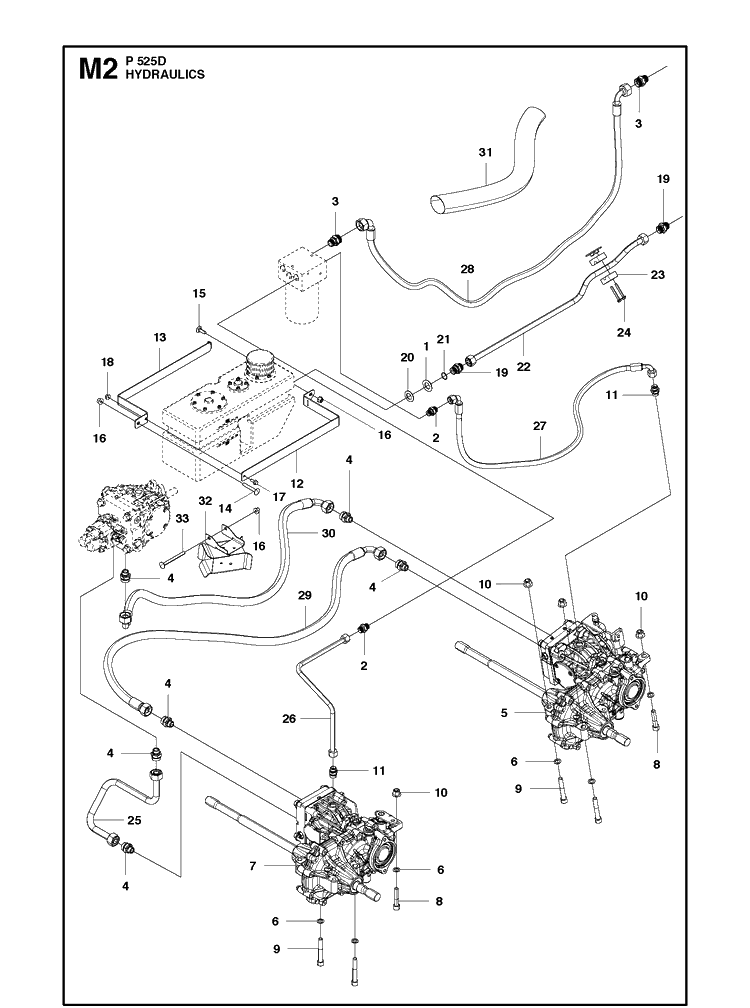 Hydraulics 3 Diagram and Parts List for P525D (966607401)(20120100001-20143999999) Husqvarna Lawn Mower