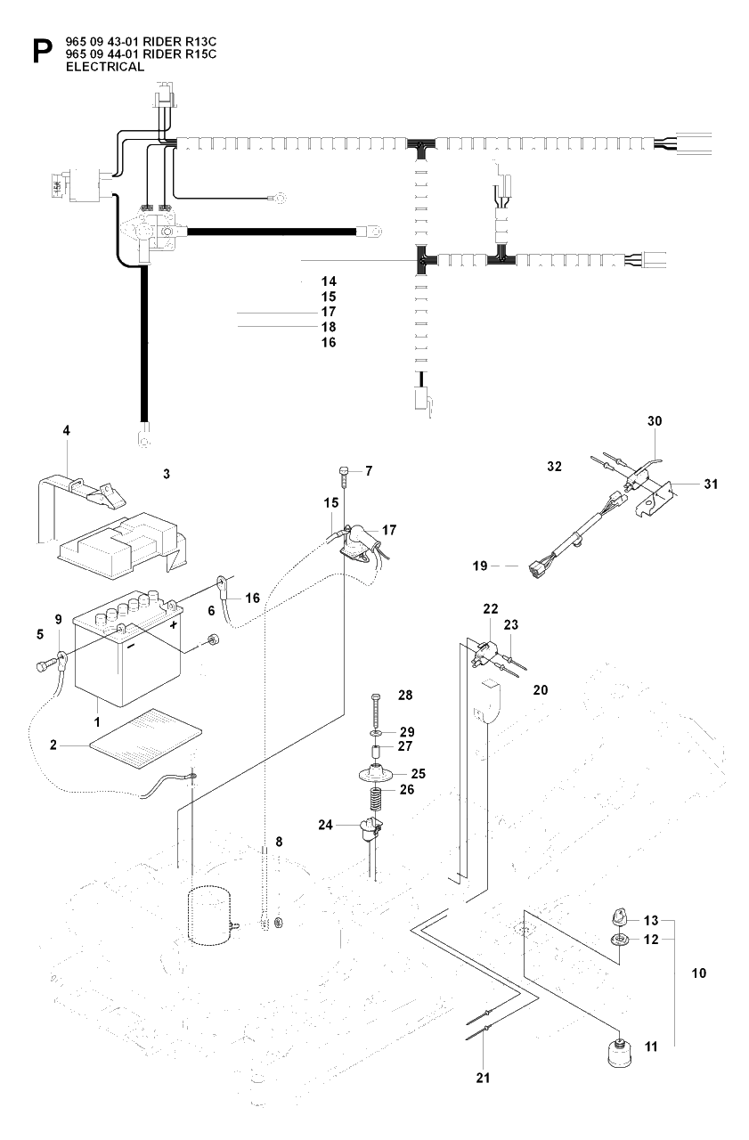 Electrical Diagram and Parts List for R13C (965094301)(2007-01) Husqvarna Lawn Tractor