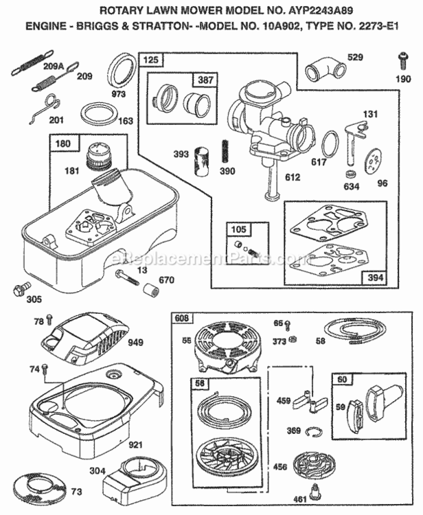 Page C Diagram and Parts List for 2243A89 1998 Husqvarna Lawn Mower