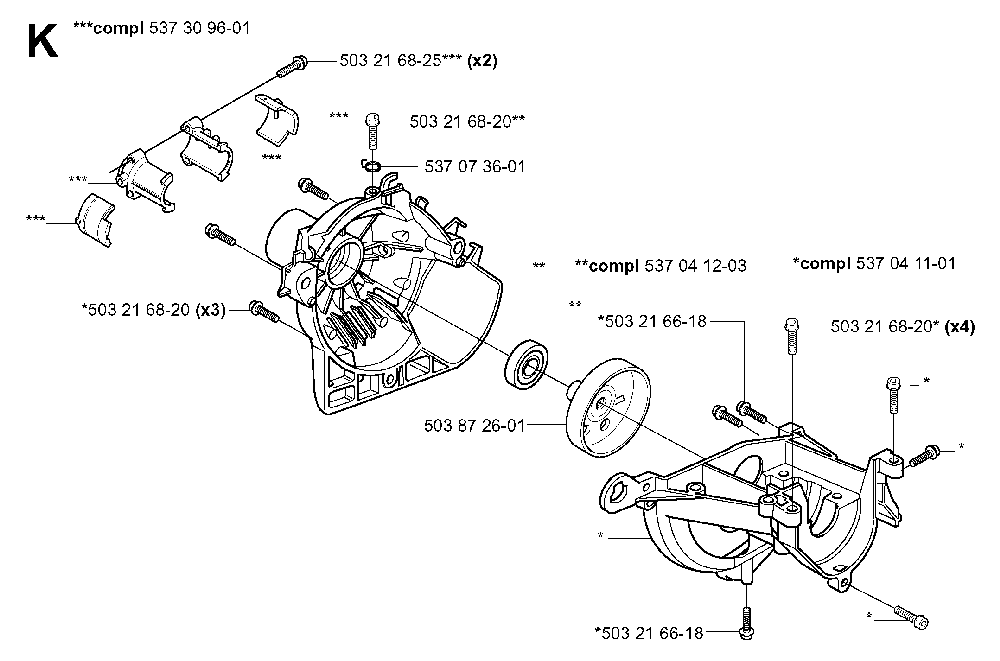 Crankcase And Clutchdrum Diagram and Parts List for 323P4 20042300001-20062700000 Husqvarna Pole Saw