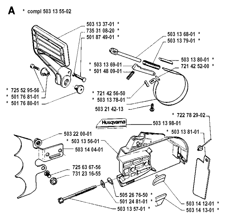 Chain Brake Diagram and Parts List for 3120 19900100001-19942300000 Husqvarna Chainsaw