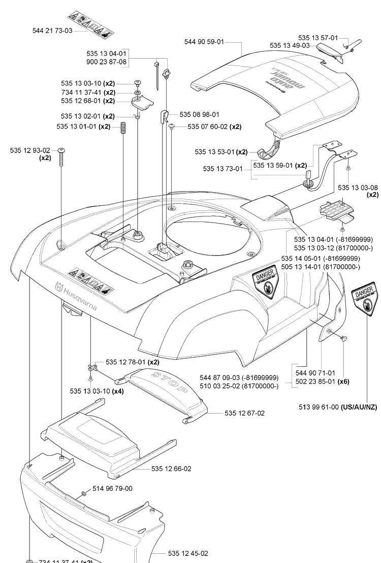 Body/Cover Diagram and Parts List for 230ACX 2008-02 Husqvarna Lawn Mower