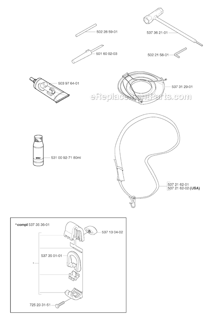 Accessories Diagram and Parts List for 224L 2009-06 Husqvarna Trimmer