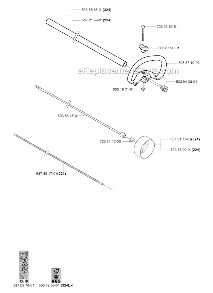 Shaft  Handle Diagram and Parts List for 224L 2009-06 Husqvarna Trimmer