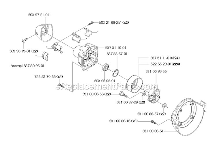 Clutch Diagram and Parts List for 224L 2009-06 Husqvarna Trimmer