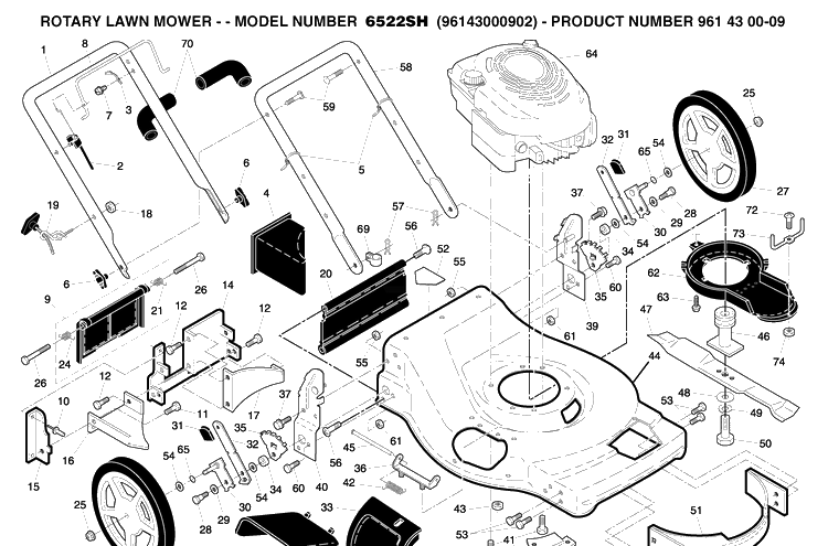 Repair Parts 2 Diagram and Parts List for 6522SH (96143000902)(2005-11) Husqvarna Lawn Mower