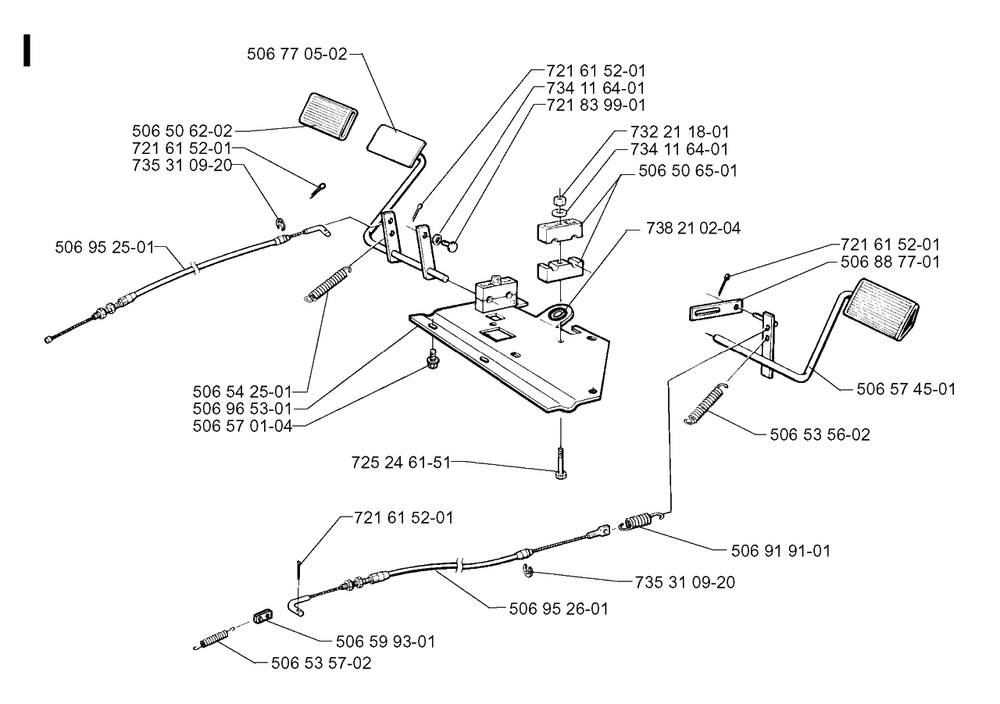 Pedals Diagram and Parts List for R11 1998-09 Husqvarna Lawn Tractor