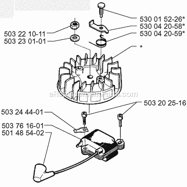 Ignition System Diagram and Parts List for 225BV 1996-08 Husqvarna Leaf Blower / Vacuum