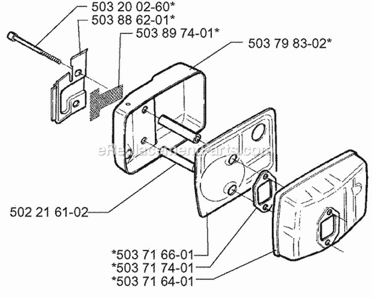 Muffler Diagram and Parts List for 225BV 1996-08 Husqvarna Leaf Blower / Vacuum