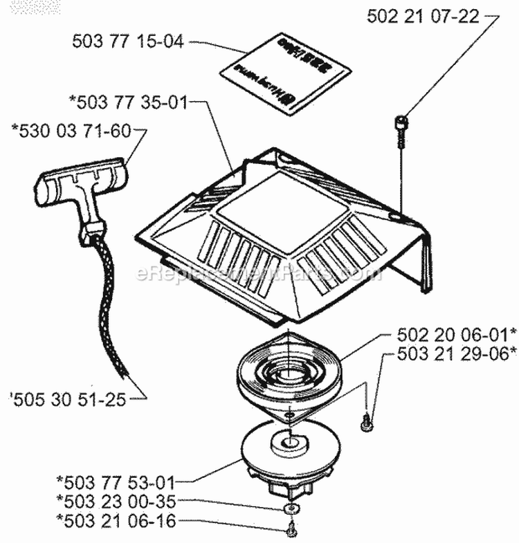 Starter Diagram and Parts List for 225BV 1996-08 Husqvarna Leaf Blower / Vacuum
