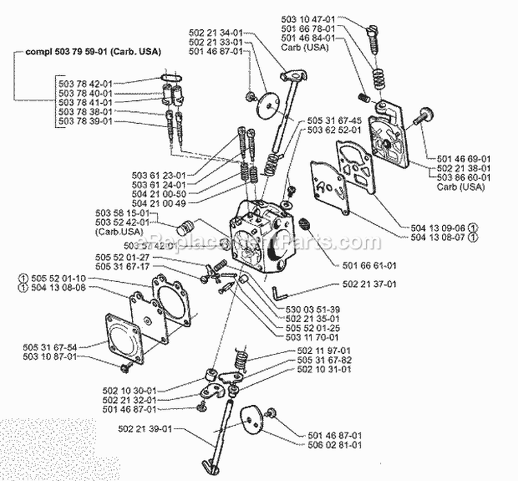 Carburetor Details Diagram and Parts List for 225BV 1996-08 Husqvarna Leaf Blower / Vacuum