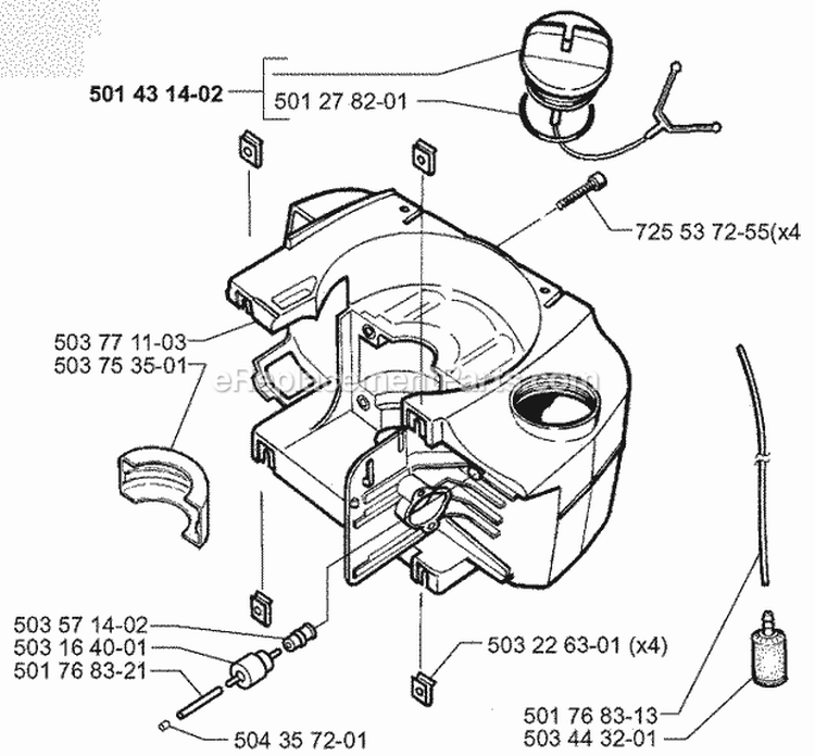 Crankcase Diagram and Parts List for 225BV 1996-08 Husqvarna Leaf Blower / Vacuum