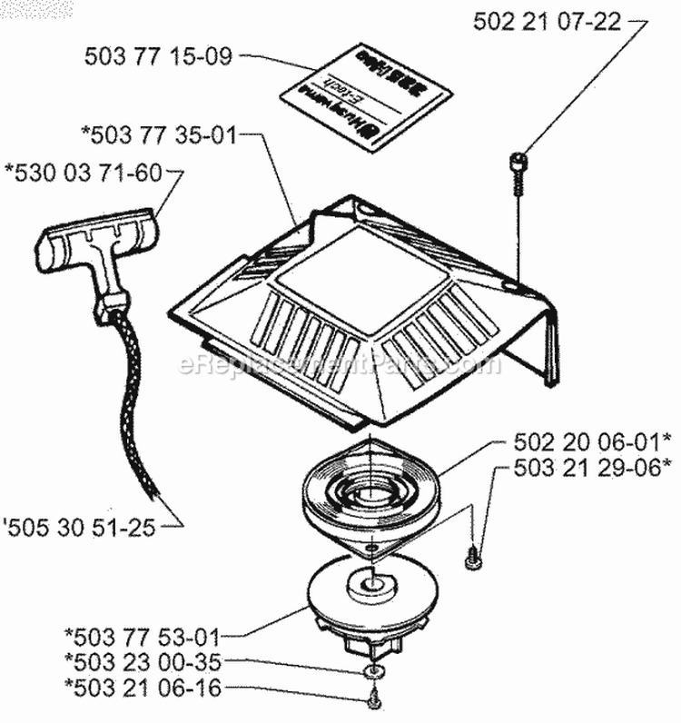 Starter Diagram and Parts List for 225BV 1997-02 Husqvarna Leaf Blower / Vacuum