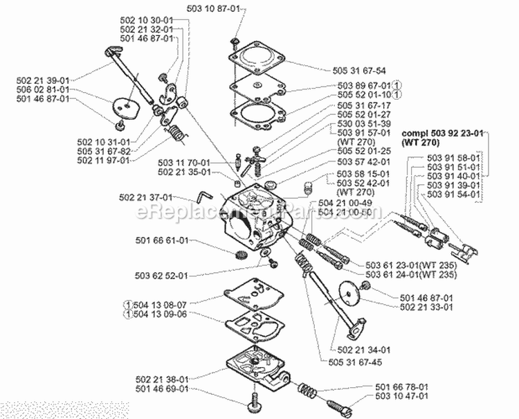 Carburetor Details Diagram and Parts List for 225BV 1997-02 Husqvarna Leaf Blower / Vacuum