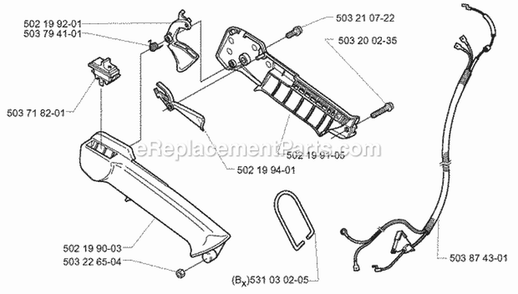 Handle  Controls Diagram and Parts List for 225B 2001-06 Husqvarna Leaf Blower / Vacuum