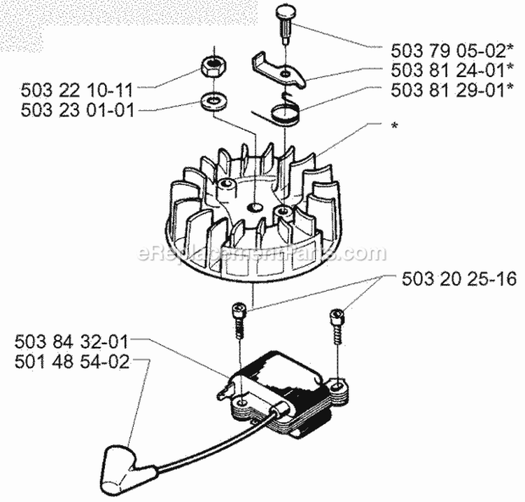 Ignition System Diagram and Parts List for 225B 2001-06 Husqvarna Leaf Blower / Vacuum