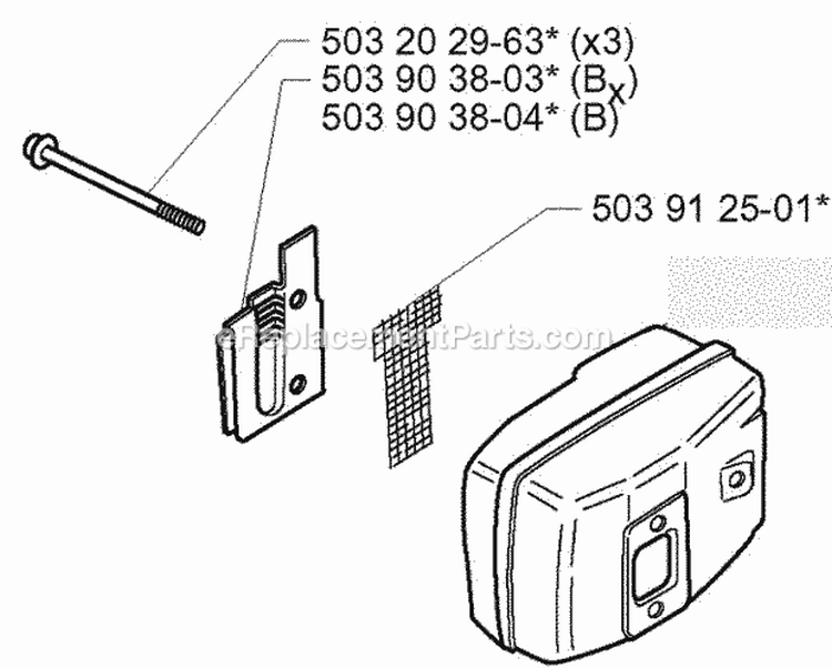 Muffler Diagram and Parts List for 225B 2001-06 Husqvarna Leaf Blower / Vacuum