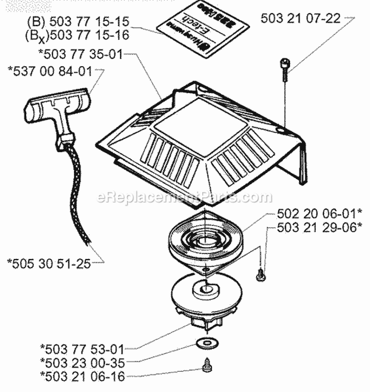Starter Diagram and Parts List for 225B 2001-06 Husqvarna Leaf Blower / Vacuum