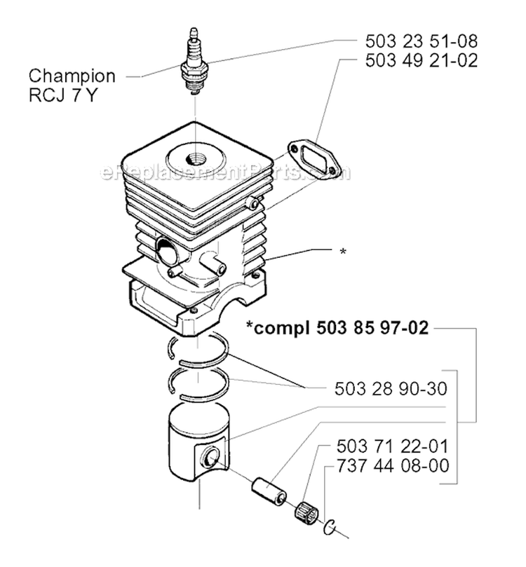 Cylinder Piston Diagram and Parts List for 225RD 1997-02 Husqvarna Brush Cutter