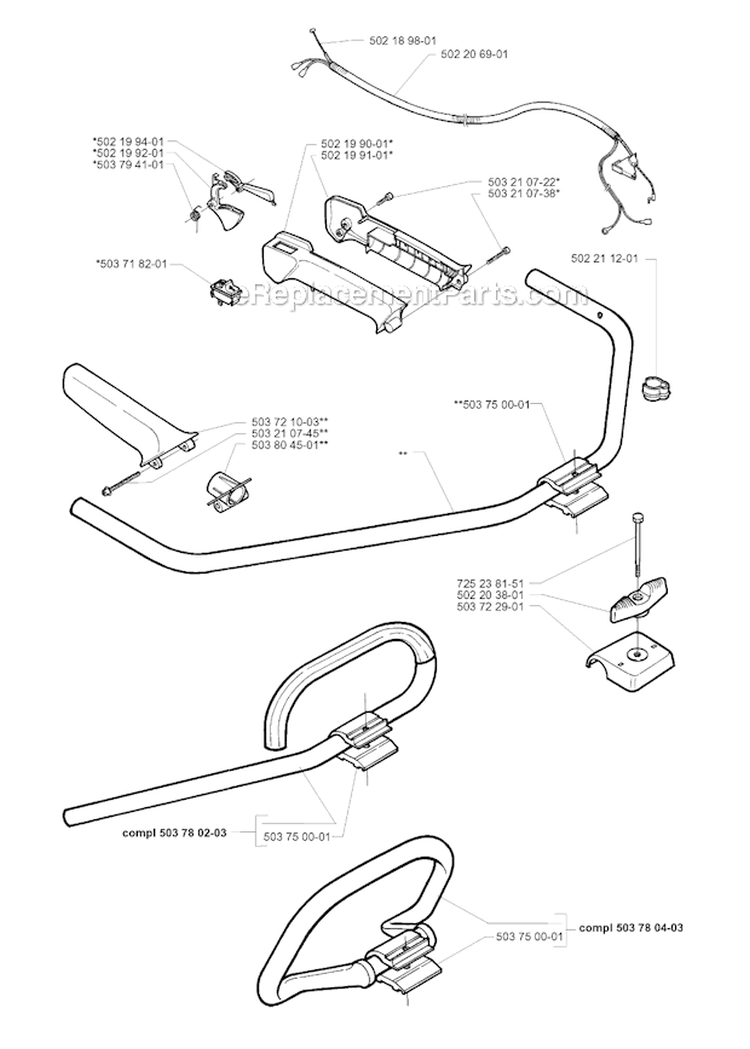 Handle  Controls Diagram and Parts List for 225RD 1997-02 Husqvarna Brush Cutter