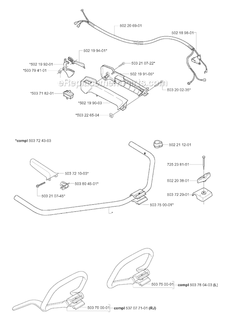 Handle  Controls Diagram and Parts List for 225RD 2000-10 Husqvarna Brush Cutter