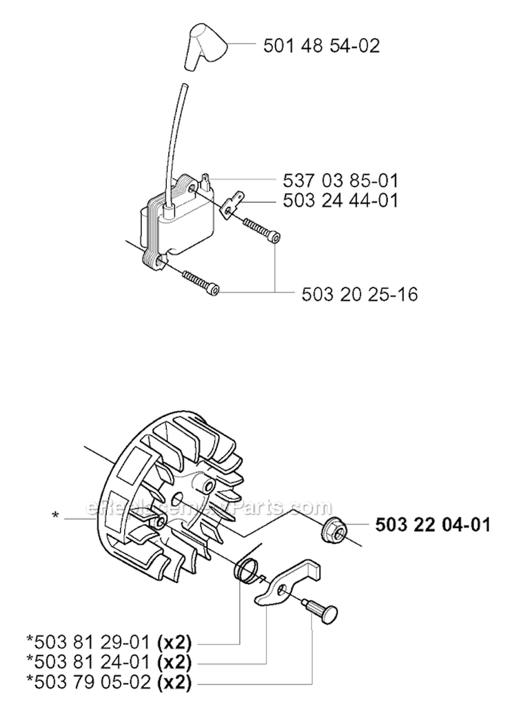 Ignition System Diagram and Parts List for 225RD 2000-10 Husqvarna Brush Cutter