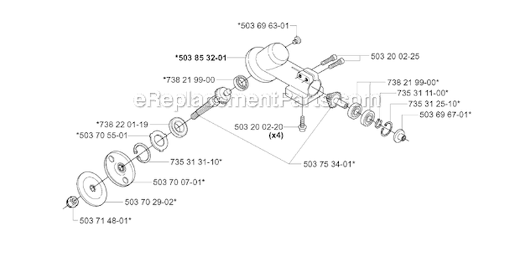 Bevel Gear Diagram and Parts List for 225RD 2000-10 Husqvarna Brush Cutter