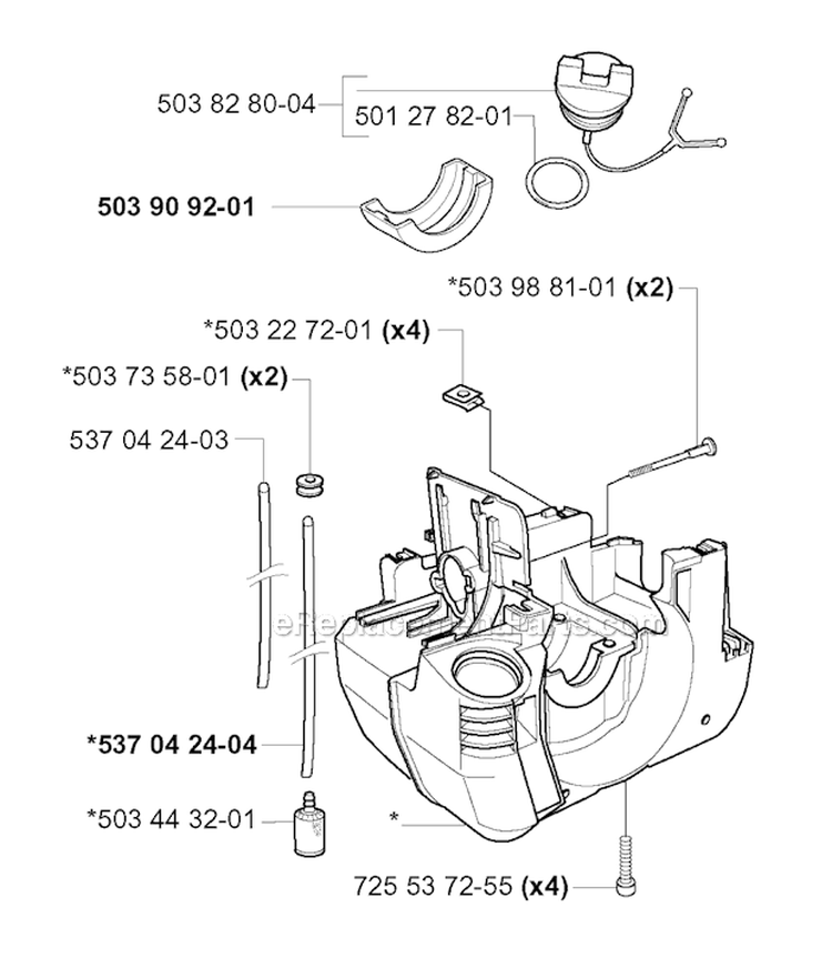 Crankcase Diagram and Parts List for 225RD 2000-10 Husqvarna Brush Cutter