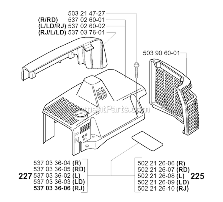 Cylinder Cover Diagram and Parts List for 225RD 2000-10 Husqvarna Brush Cutter