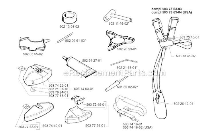 Accessories Diagram and Parts List for 225RJ 1997-02 Husqvarna Brush Cutter
