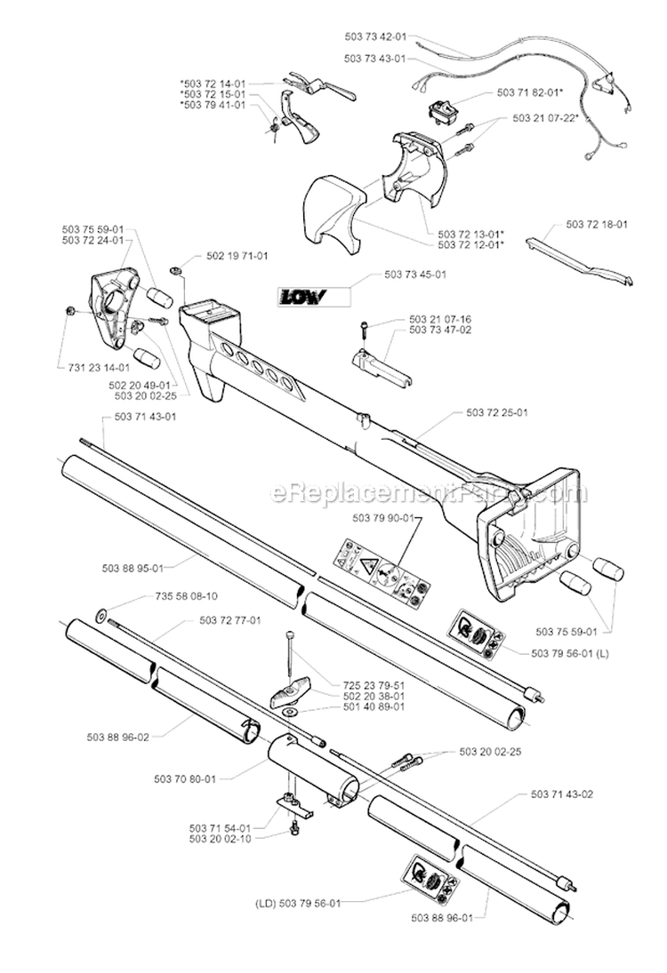 Shaft  Handle Diagram and Parts List for 225RJ 1997-02 Husqvarna Brush Cutter
