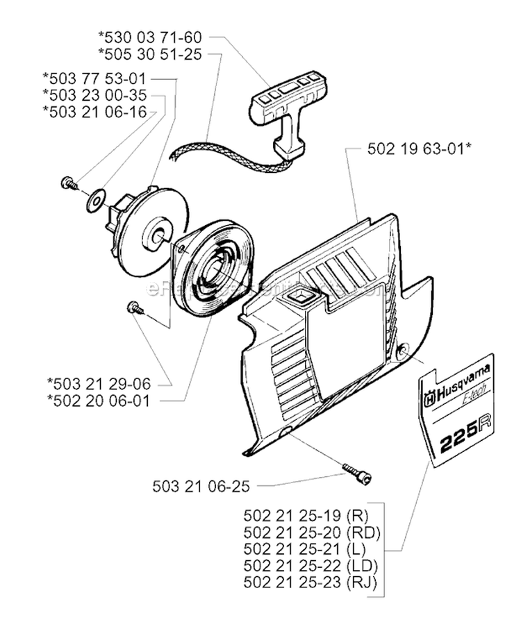 Starter Diagram and Parts List for 225RJ 1997-02 Husqvarna Brush Cutter