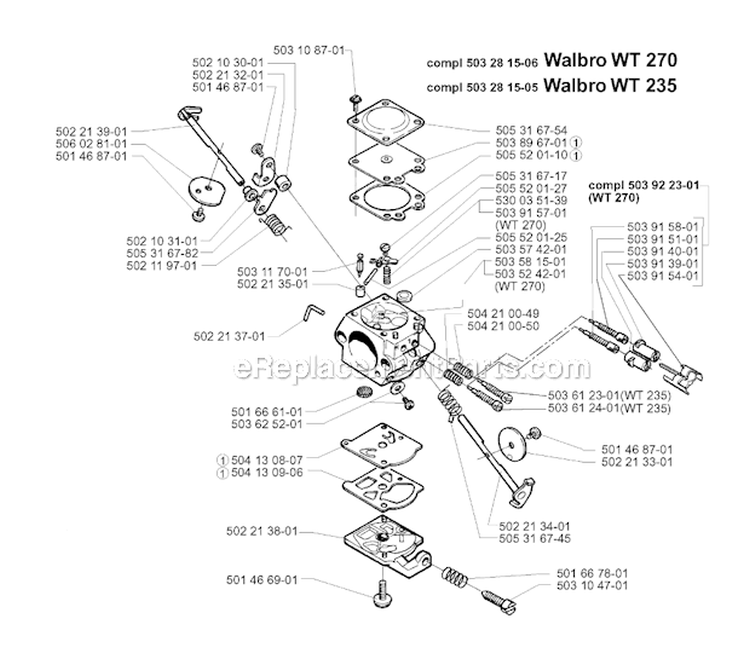 Carburetor Details Diagram and Parts List for 225RJ 1997-02 Husqvarna Brush Cutter