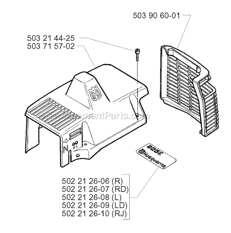 Cylinder Cover Diagram and Parts List for 225RJ 1997-02 Husqvarna Brush Cutter