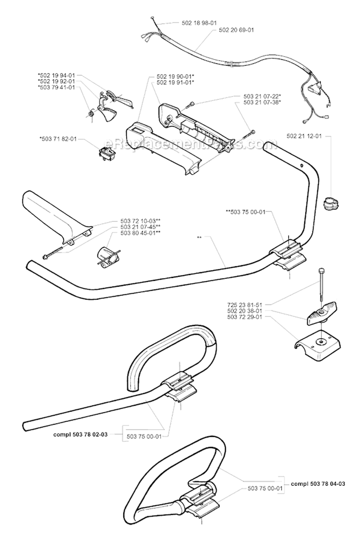 Handle  Controls Diagram and Parts List for 225RJ 1997-02 Husqvarna Brush Cutter