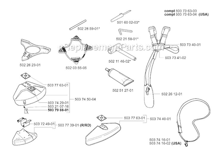 Accessories Diagram and Parts List for 225RJ 2000-10 Husqvarna Brush Cutter