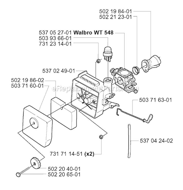Carburetor  Air Filter Diagram and Parts List for 225RJ 2000-10 Husqvarna Brush Cutter