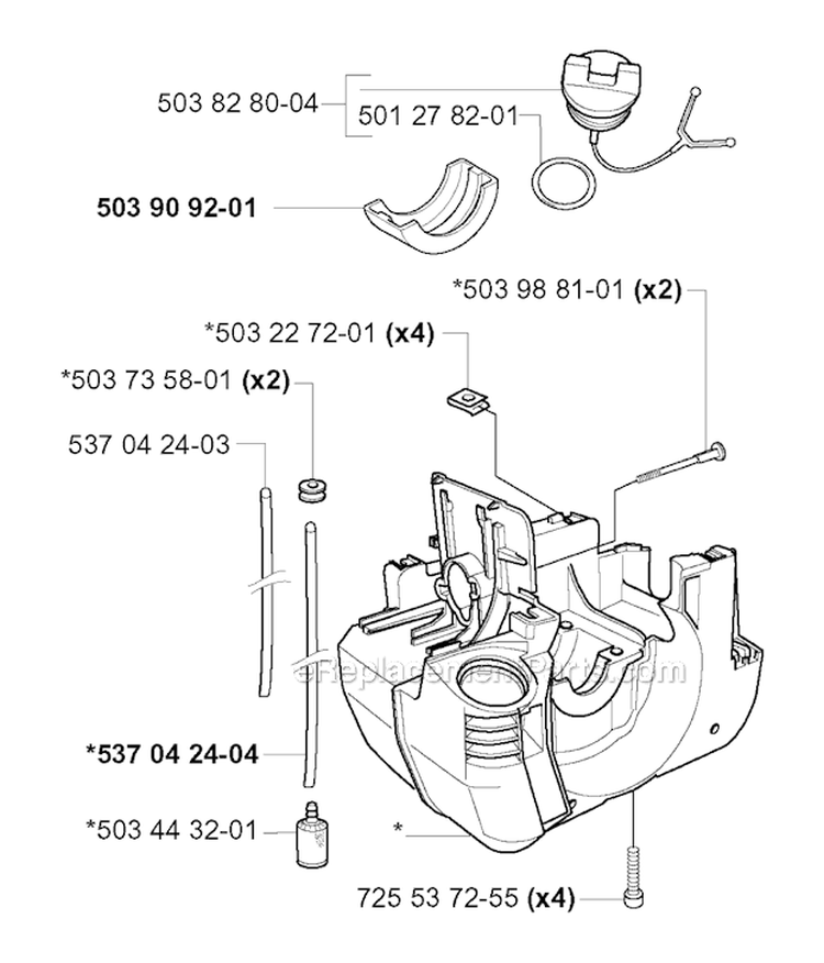 Crankcase Diagram and Parts List for 225RJ 2000-10 Husqvarna Brush Cutter