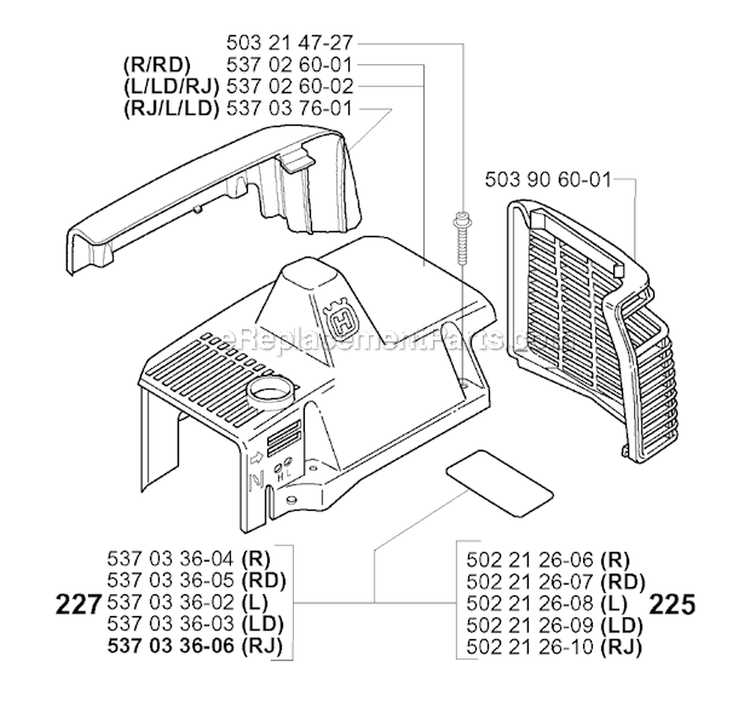 Cylinder Cover Diagram and Parts List for 225RJ 2000-10 Husqvarna Brush Cutter