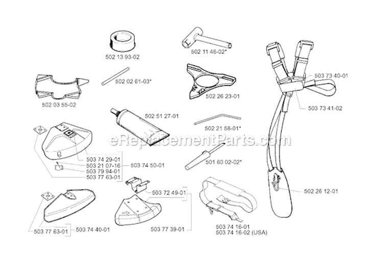 Accessories Diagram and Parts List for 225R 1997-02 Husqvarna Brush Cutter