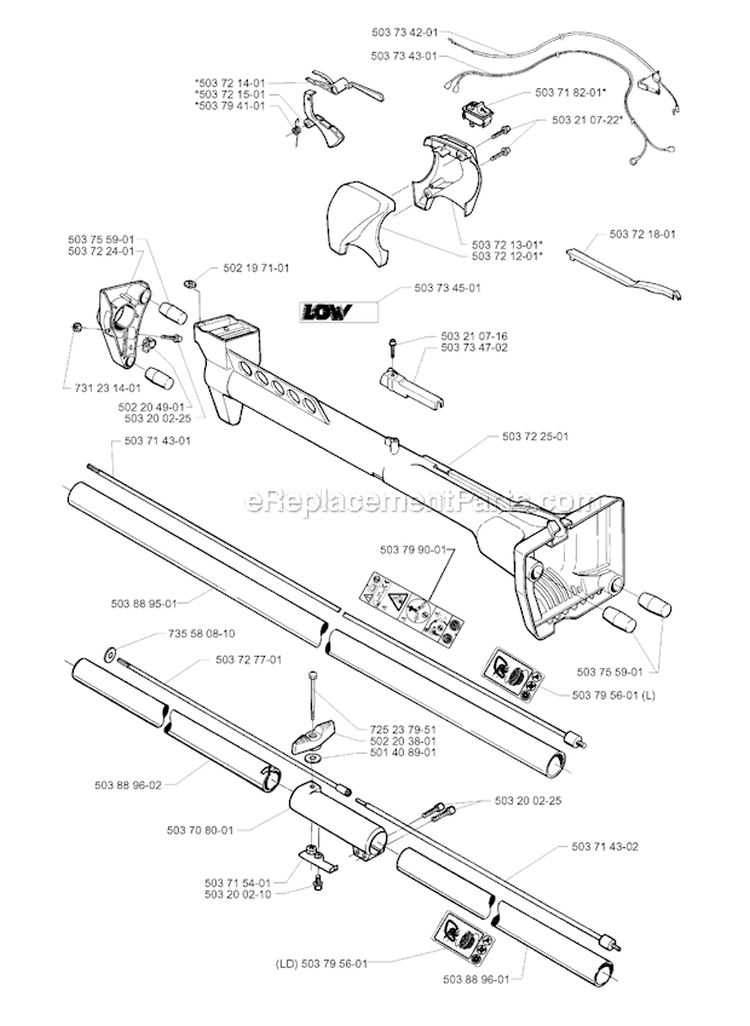 Shaft  Handle Diagram and Parts List for 225R 1997-02 Husqvarna Brush Cutter