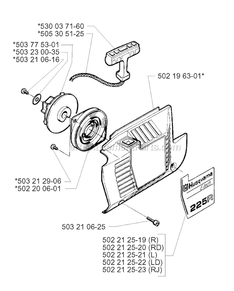 Starter Diagram and Parts List for 225R 1997-02 Husqvarna Brush Cutter