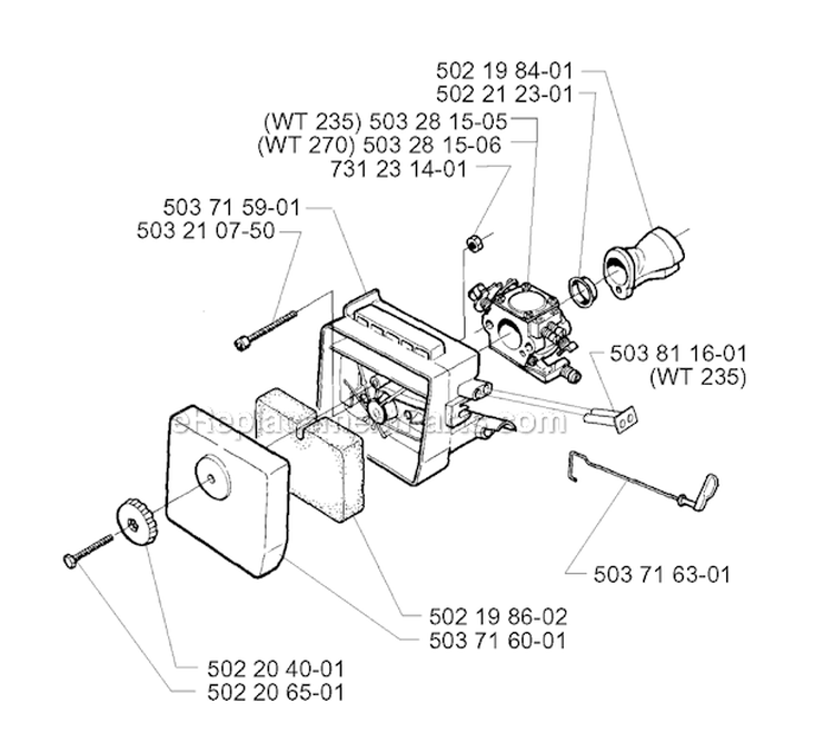 Carburetor  Air Filter Diagram and Parts List for 225R 1997-02 Husqvarna Brush Cutter