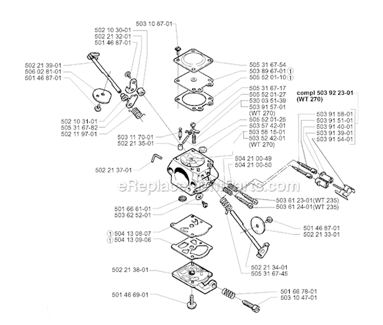 Carburetor Details Diagram and Parts List for 225R 1997-02 Husqvarna Brush Cutter