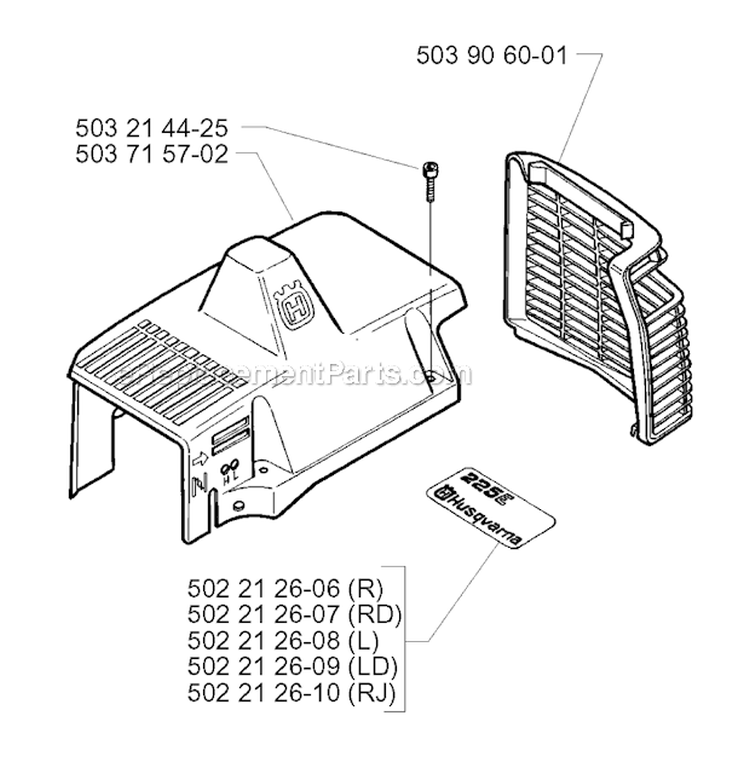 Cylinder Cover Diagram and Parts List for 225R 1997-02 Husqvarna Brush Cutter