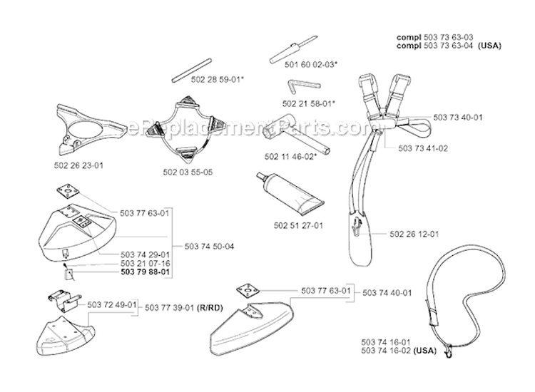 Accessories Diagram and Parts List for 225R 2000-10 Husqvarna Brush Cutter