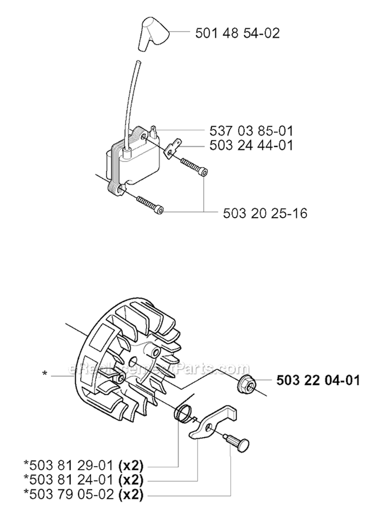 Ignition System Diagram and Parts List for 225R 2000-10 Husqvarna Brush Cutter